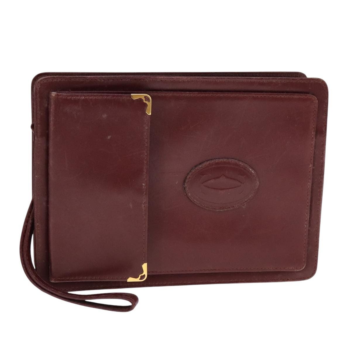Cartier Clutch Bag Leather Wine Red