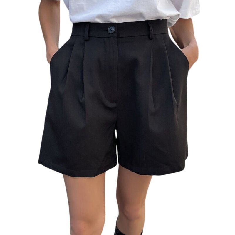 Shein Women's Plicated Wide Leg Shorts in Black, Size S Size 25" / US 0 / IT 36 - 1 Thumbnail
