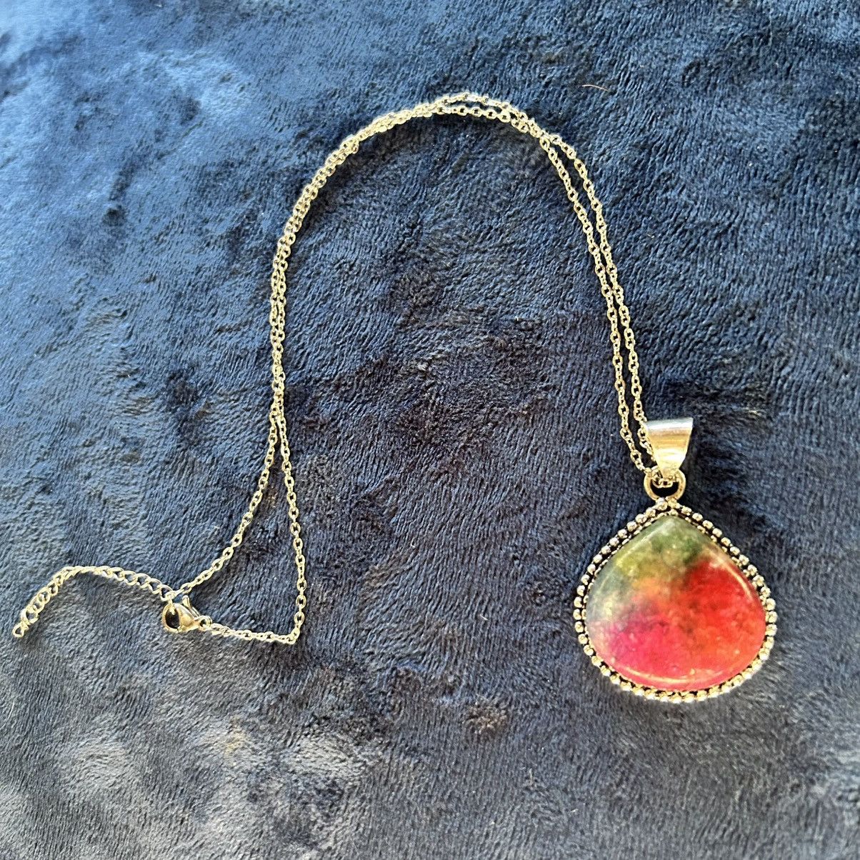 Handmade Handcrafted watermelon tourmaline dogtooth 925 necklace Size ONE SIZE - 6 Thumbnail