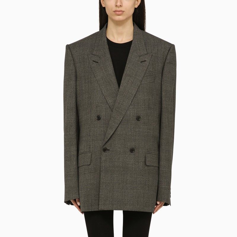 image of Balenciaga Prince Of Wales Double-Breasted Jacket In Wool in Black, Women's (Size Small)