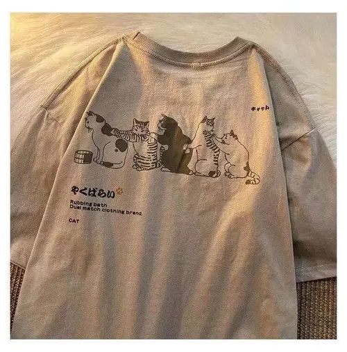 image of Summer Japanese Fresh Short Sleeved T-Shirt in Apricot, Men's (Size Medium)