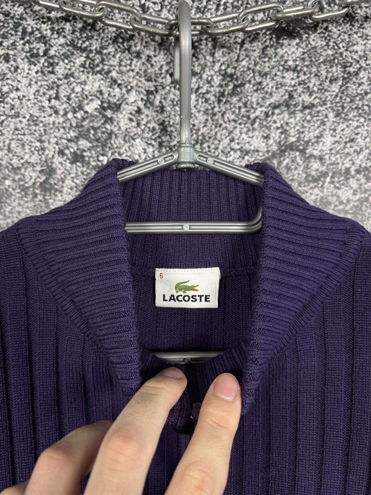 Lacoste Lacoste Vintage 1/4 Zip Ribbed Sweater Purple Pullover XL Size US XL / EU 56 / 4 - 9 Thumbnail