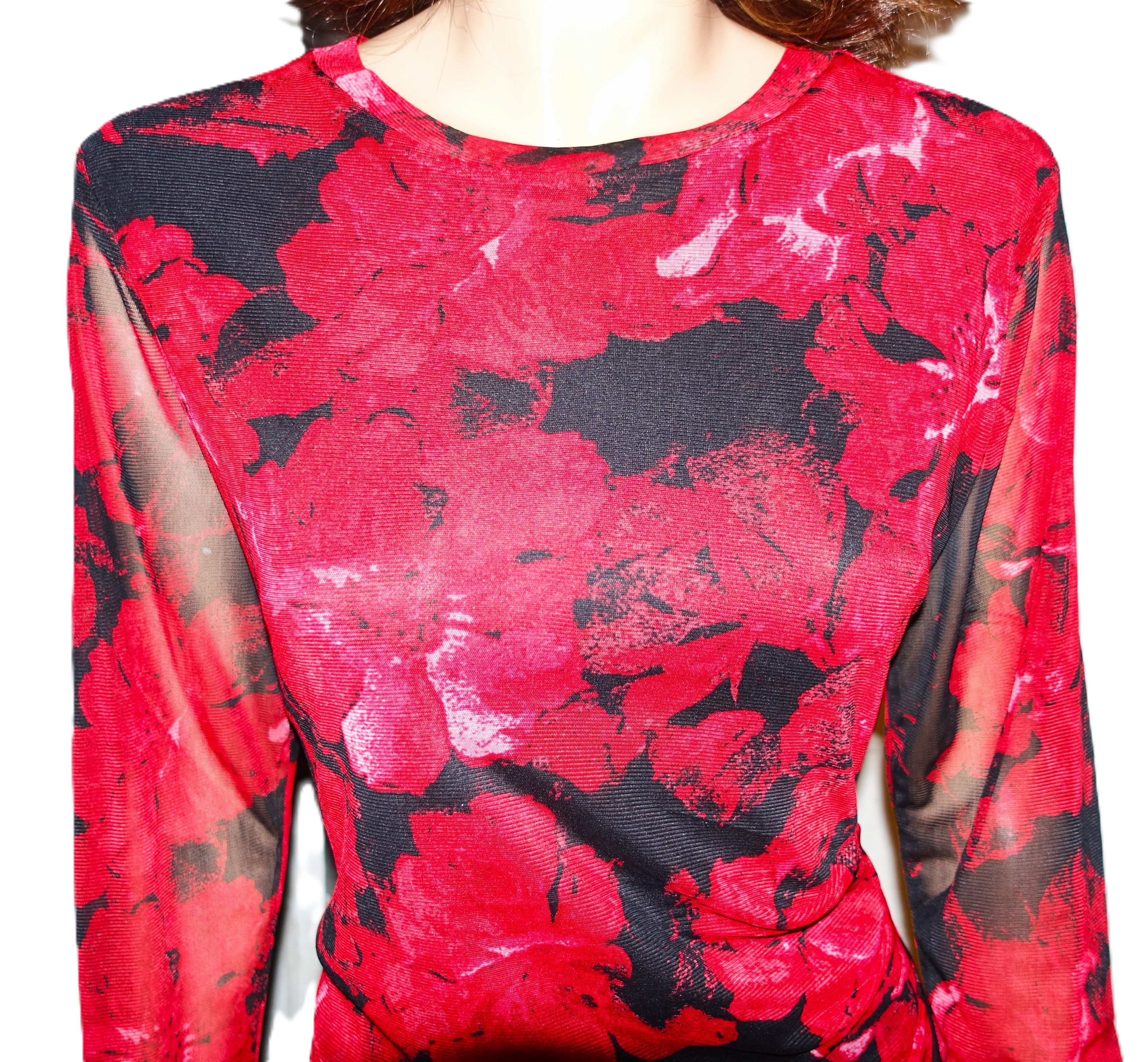 Nine West Nine West Red Black Floral Pencil Dress L Size L / US 10 / IT 46 - 3 Thumbnail