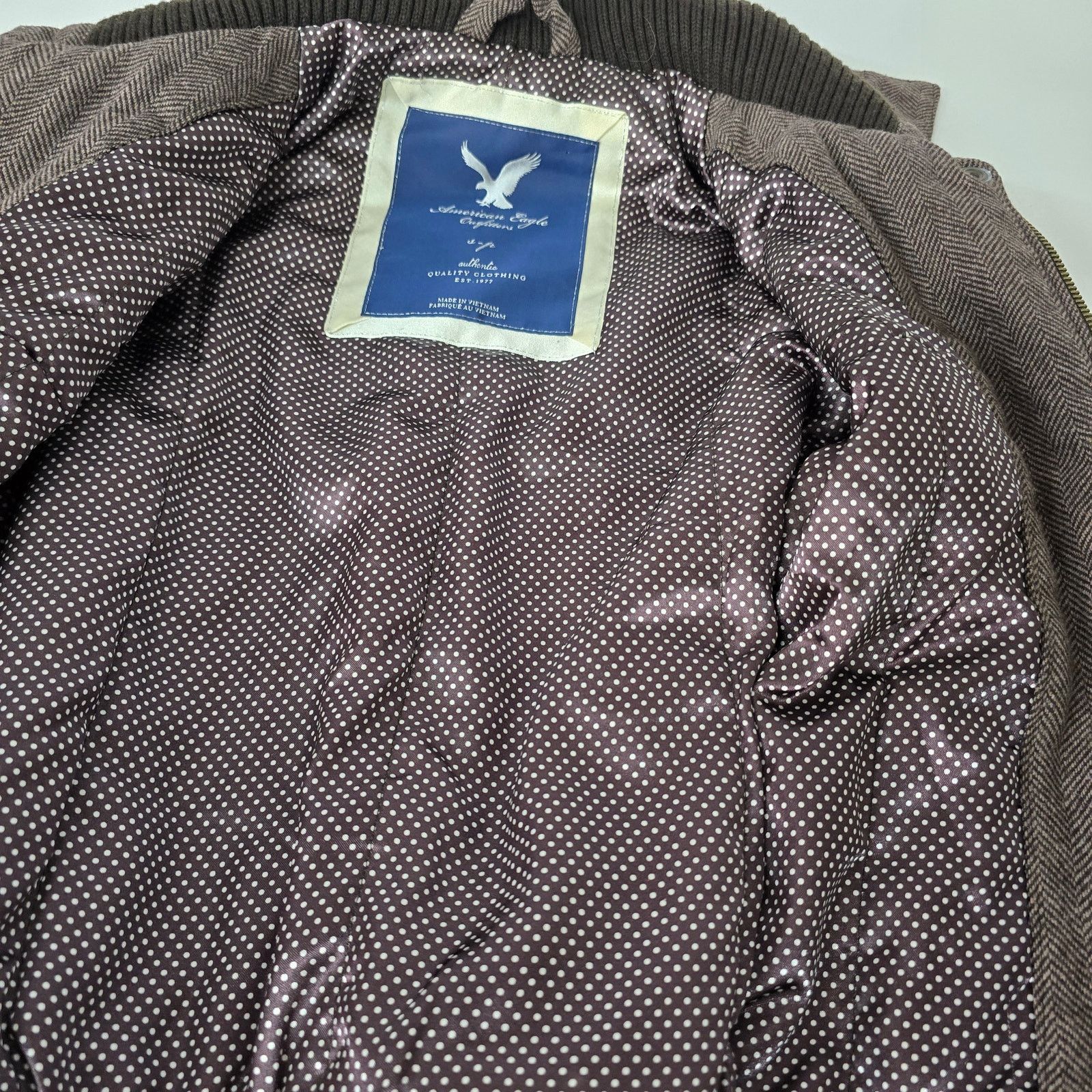 American Eagle Outfitters American Eagle Bomber Jacket Zip Toggle Herringbone Wool ble Size S / US 4 / IT 40 - 12 Thumbnail