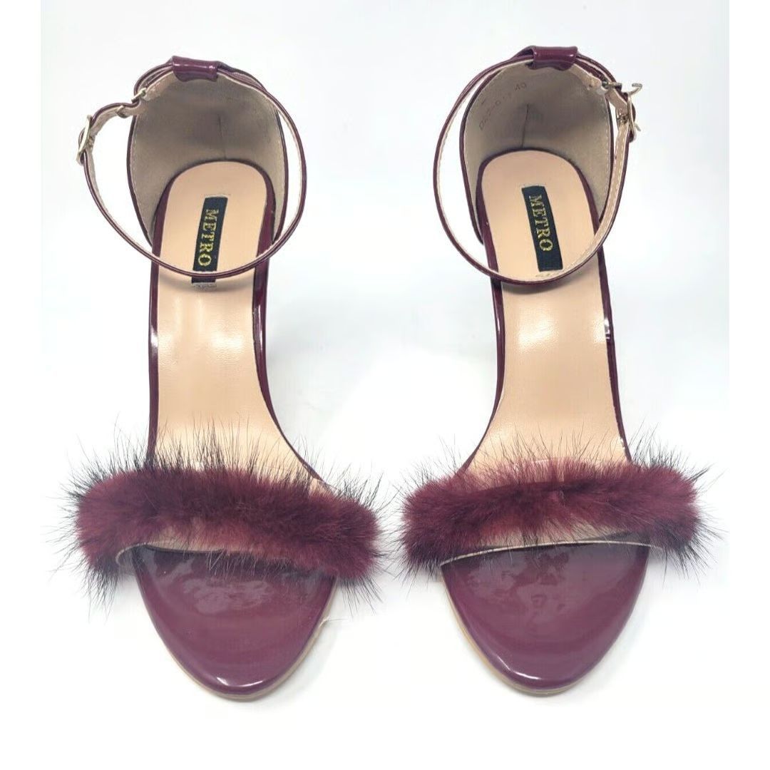 Other Metro Stiletto Sandals Patent Faux Fur Ankle Strap Sz 9 Size US 9 / IT 39 - 6 Thumbnail