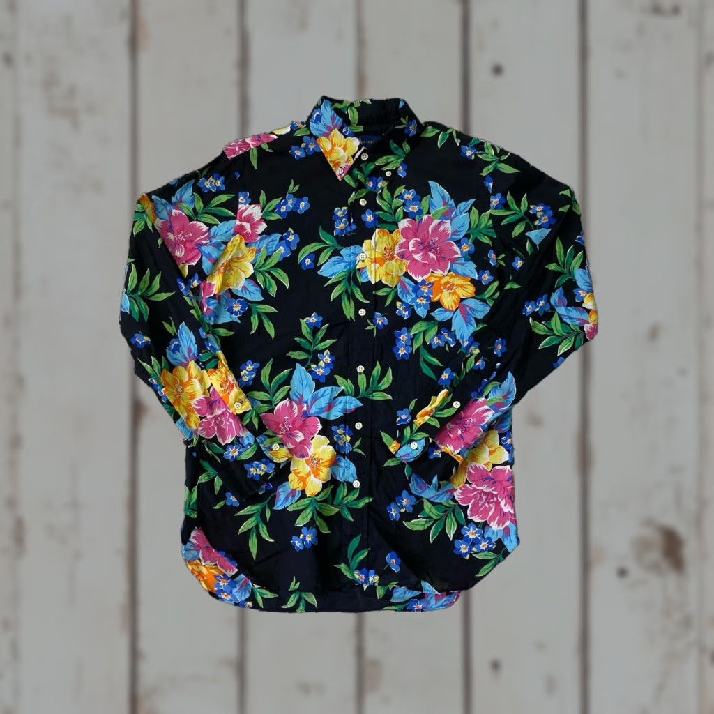 Ralph Lauren Ralph Lauren Button-Up Shirt Mens Medium Black Long Sleeve Floral Cotton Button-Down Shirt Size US M / EU 48-50 / 2 - 1 Thumbnail