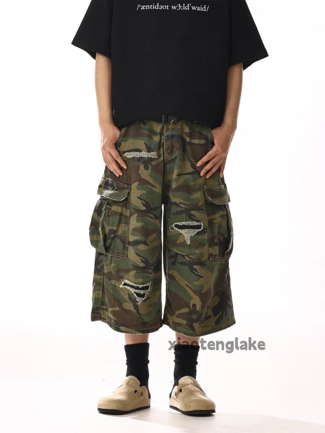Designer × Japanese Brand × Vintage Unisex washed loose baggy ripped damaged cargo shorts Size US 28 / EU 44 - 1 Thumbnail