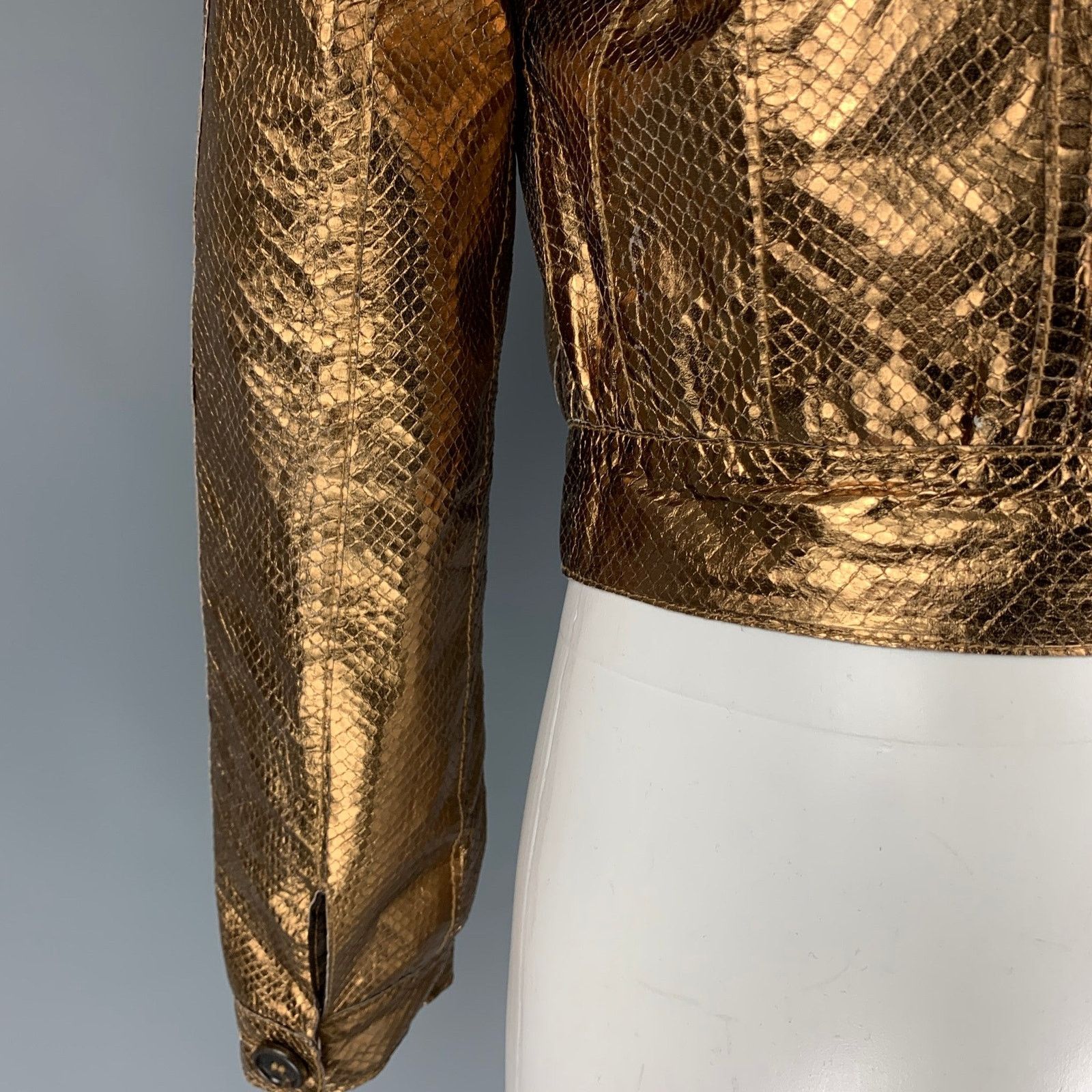 Mulberry MULBERRY Size 8 Gold Leather Metallic Buttoned Jacket Size M / US 6-8 / IT 42-44 - 4 Thumbnail