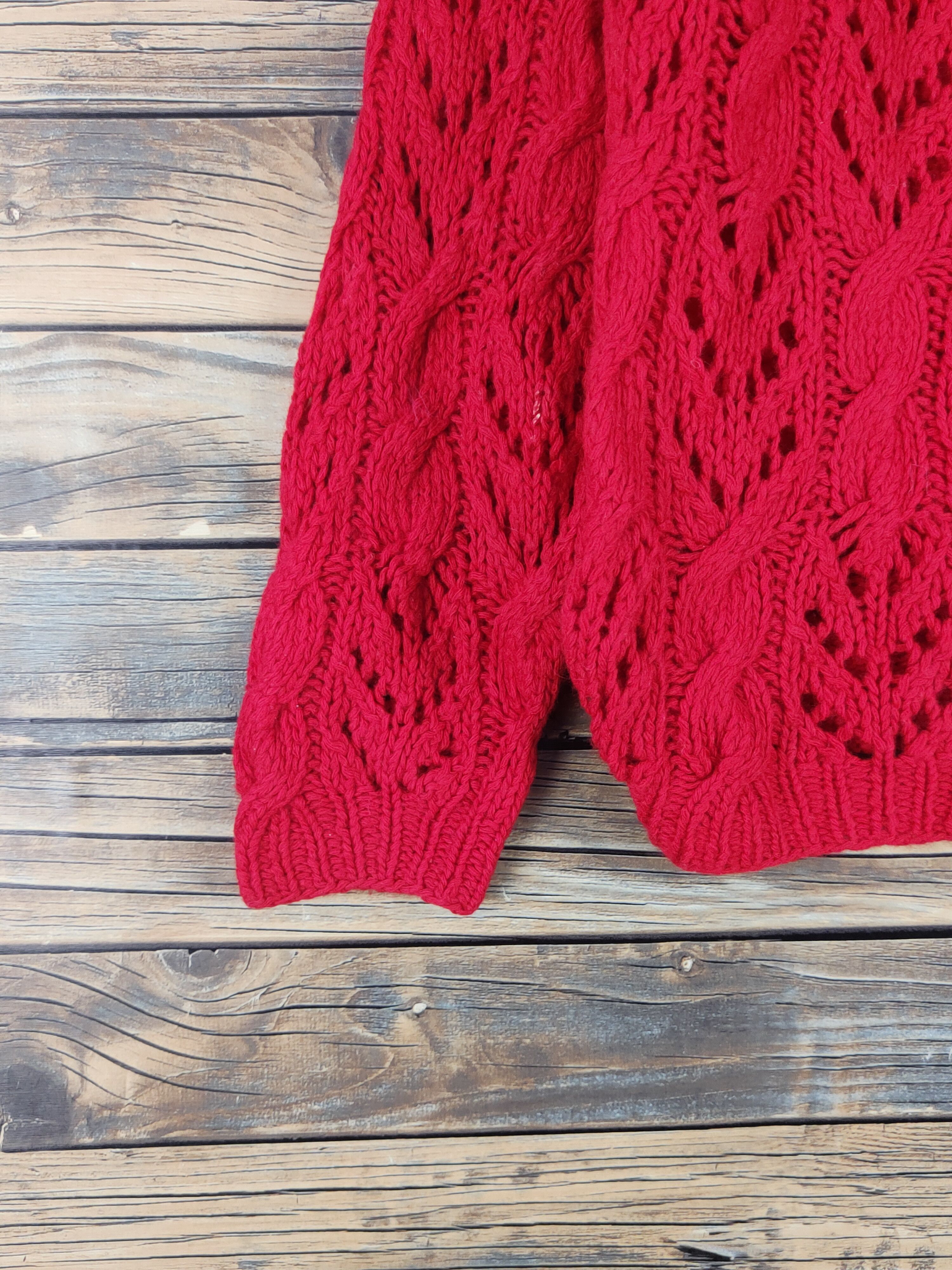 Aran Isles Knitwear × Japanese Brand Cest Mon Amie Red Knitwear Cardigan #W1656 Size M / US 6-8 / IT 42-44 - 4 Thumbnail