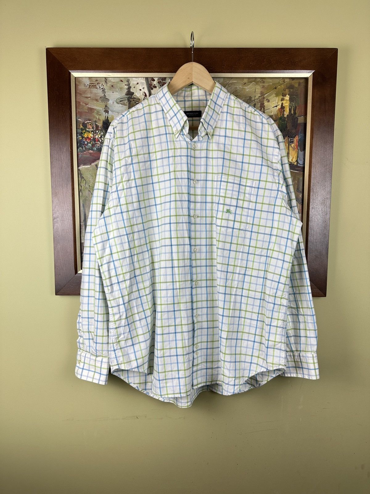 Vintage Burberry white checkerboard button up shirt