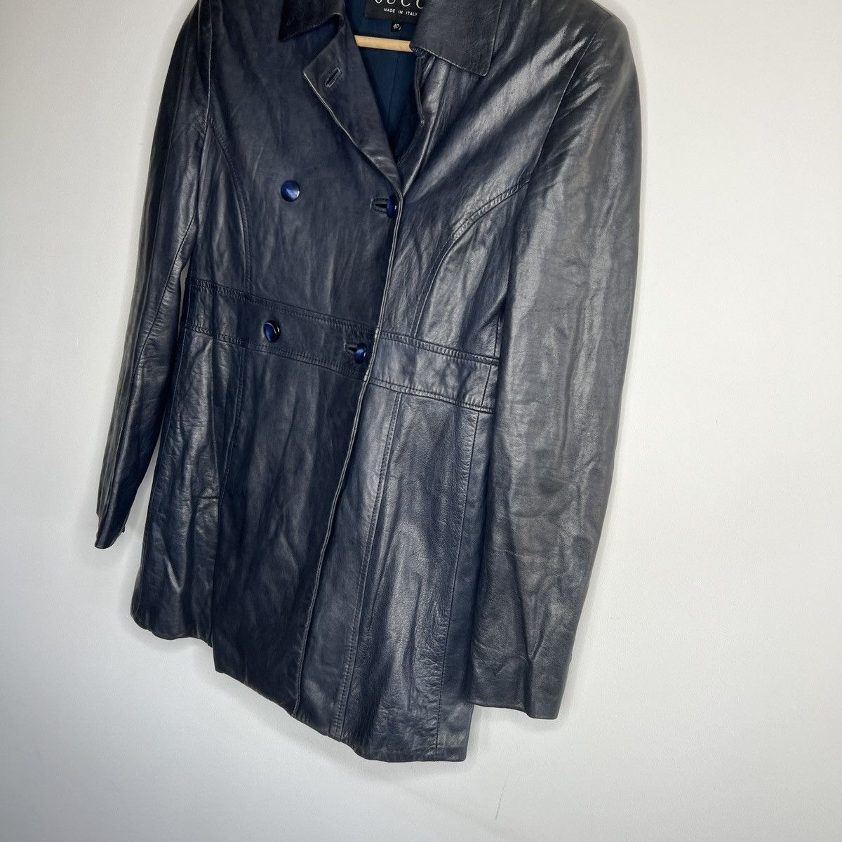 Gucci Gucci Tom Ford Vintage Leather Jacket Coat Dark Navy Y2K Size S / US 4 / IT 40 - 2 Thumbnail