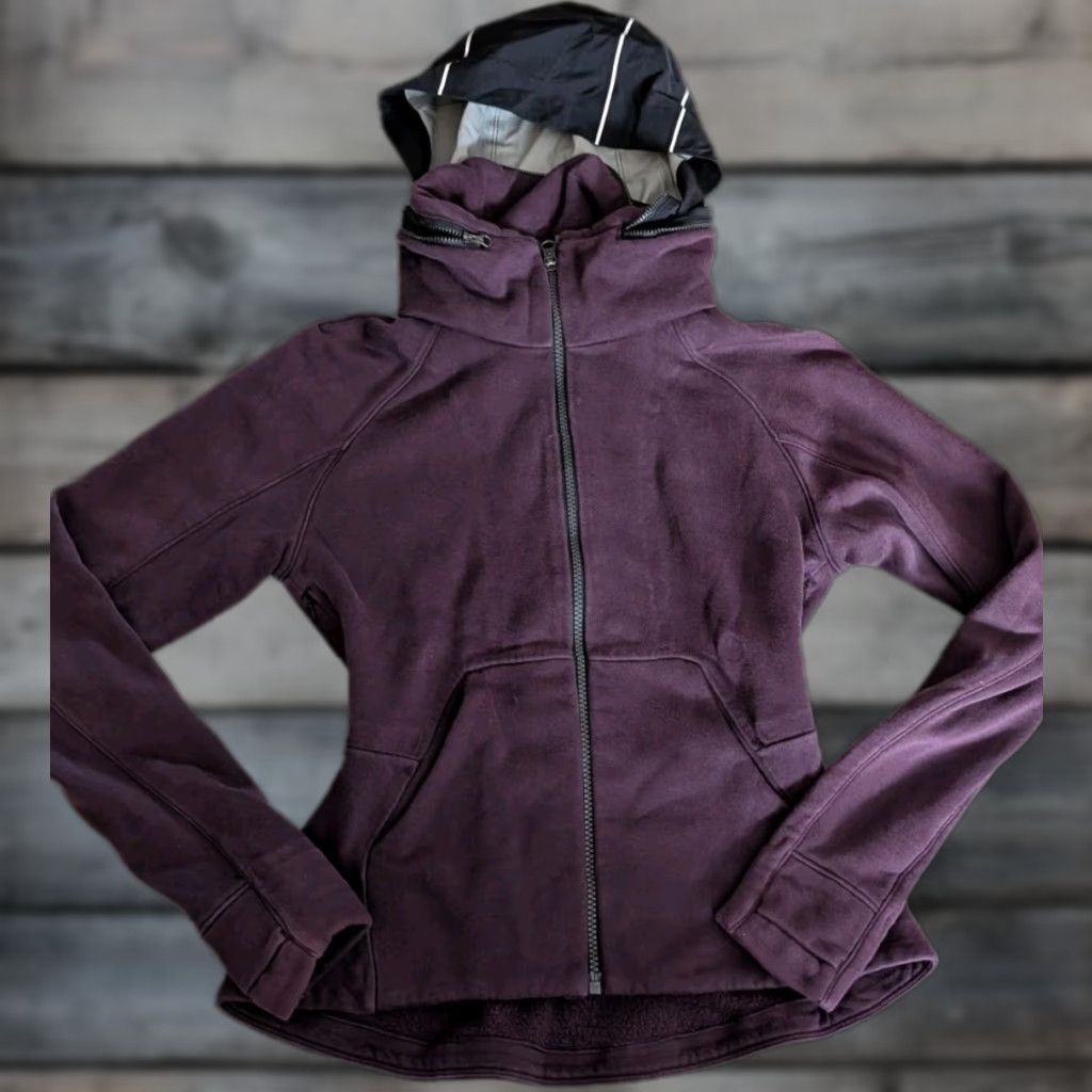 Lululemon Destination Hoodie Jacket Women’s Size 4 Black Cherry Fleece Activewear Full Zip Hidden Hood