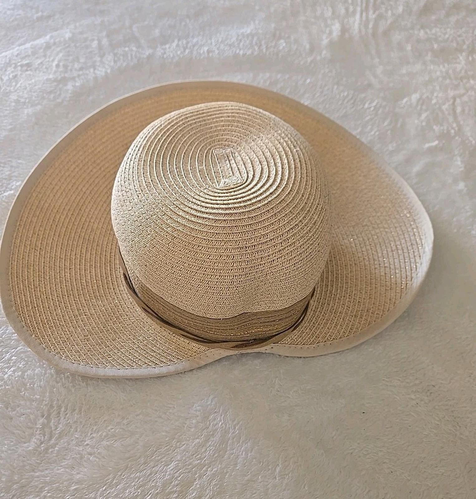 Other Sun 'N' Sand UPF 50+ Woven Tan / Gold Wide Brim Straw Hat Size ONE SIZE - 3 Thumbnail