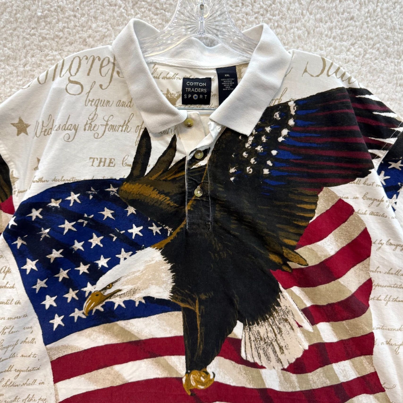 Cotton Traders VINTAGE Y2K Polo Shirt Mens 2XL Eagle American Flag USA Patriotic Graphic Shirt Size US XXL / EU 58 / 5 - 3 Thumbnail