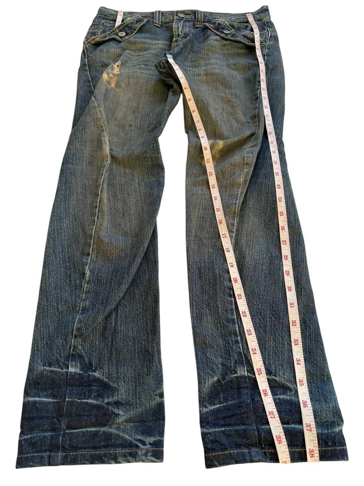 Japanese Brand × Le Grande Bleu (L.G.B.) Vintage Japanese Rusty Mud Wash Spiral Leg Distressed Jeans Size US 32 / EU 48 - 14 Thumbnail