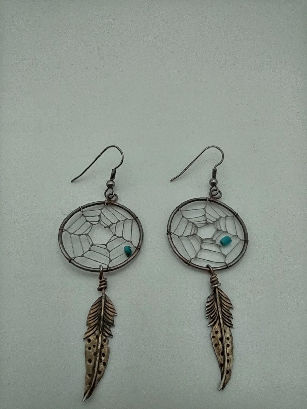 The Unbranded Brand Vintage 925 Sterling Dreamcatcher Feather Earrings Size ONE SIZE - 1 Thumbnail