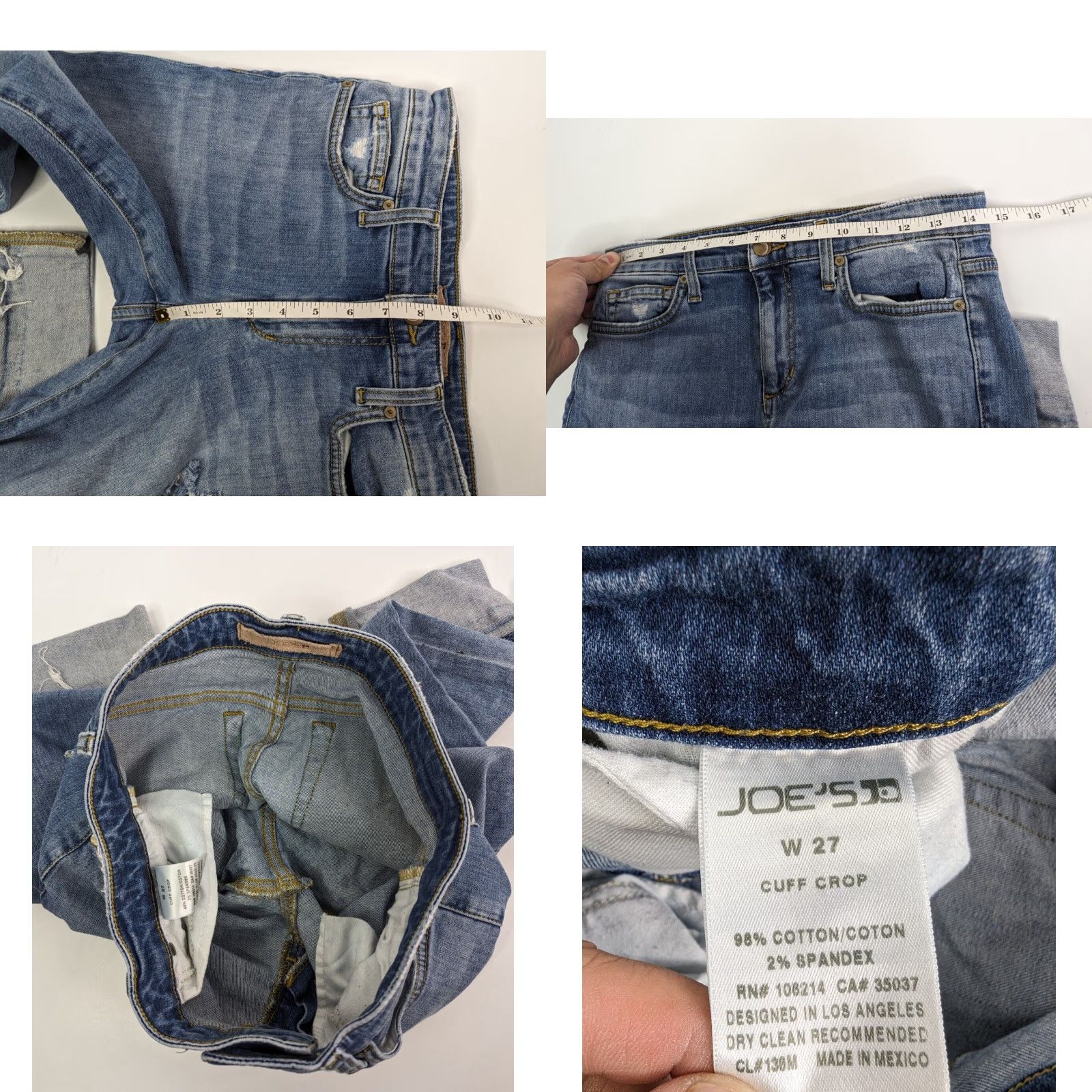Vintage Joe's Jeans Womens Jeans Cropped Distressed Mid Rise Wakley 27 Blue Denim Stretch 5-Pocket Zipper Button Belt Loops Fashion Jeans Size 27" / US 4 / IT 40 - 8 Thumbnail