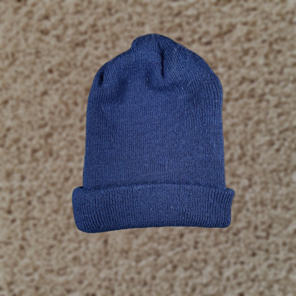Vintage Knit Beanie Mens One Size Blue Solid Warm Stretch Casual Winter Size ONE SIZE - 1 Thumbnail