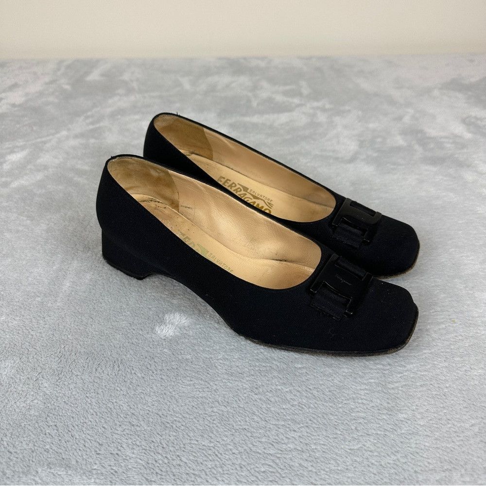 Salvatore Ferragamo Satin Black Low Heels Women's Size 6.5D