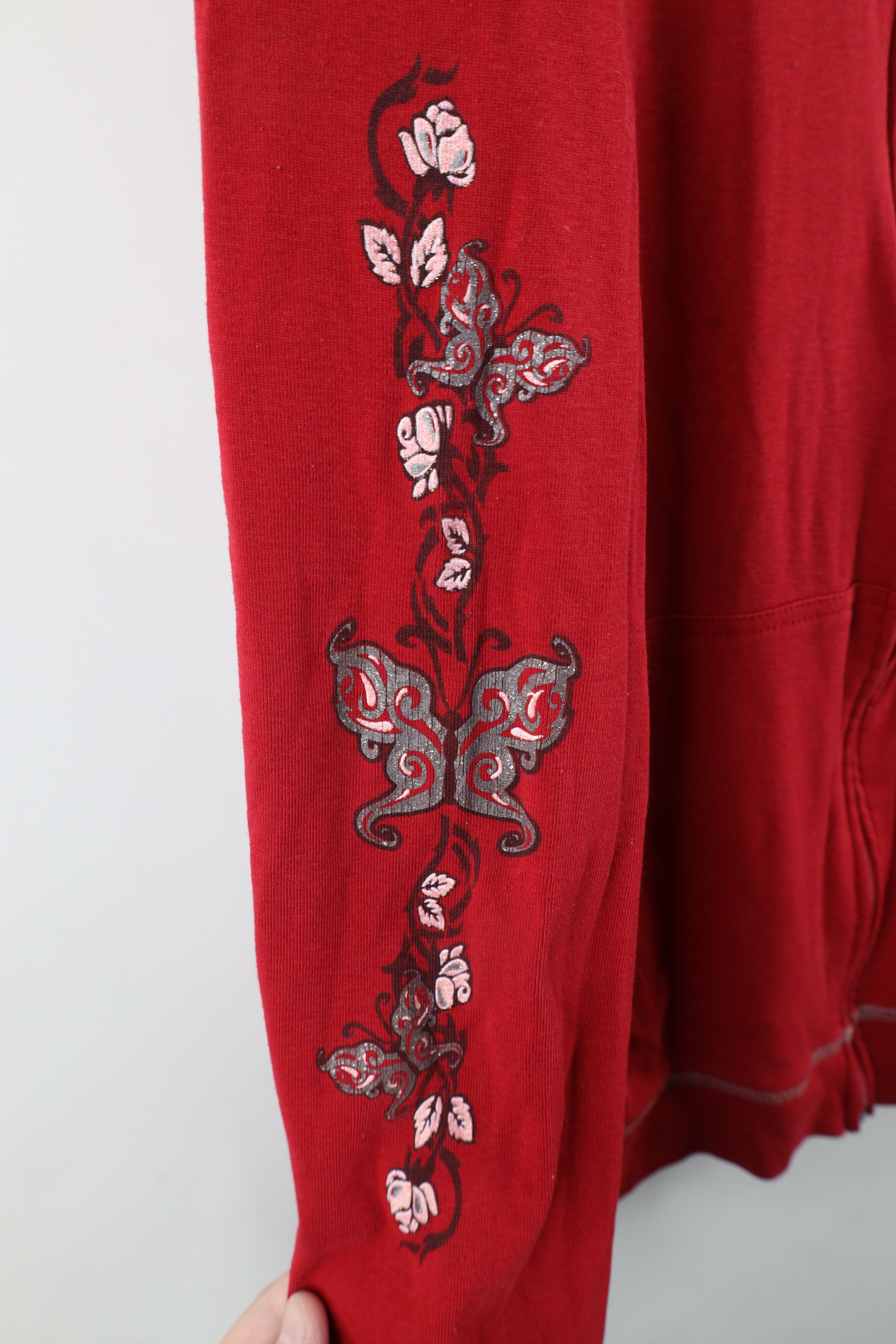 Vintage Vintage Y2K 90s Streetwear Butterfly Tribal Rose Zip Hoodie Size XL / US 12-14 / IT 48-50 - 8 Thumbnail