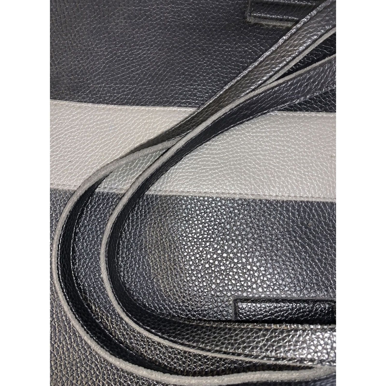 Vince Camuto Vince Camuto Tote Carryall All Leather Bag Purse Black/Gray -5376 Tote, Large, Pebbled, Vegan, Gray Hardware Women Size ONE SIZE - 7 Thumbnail