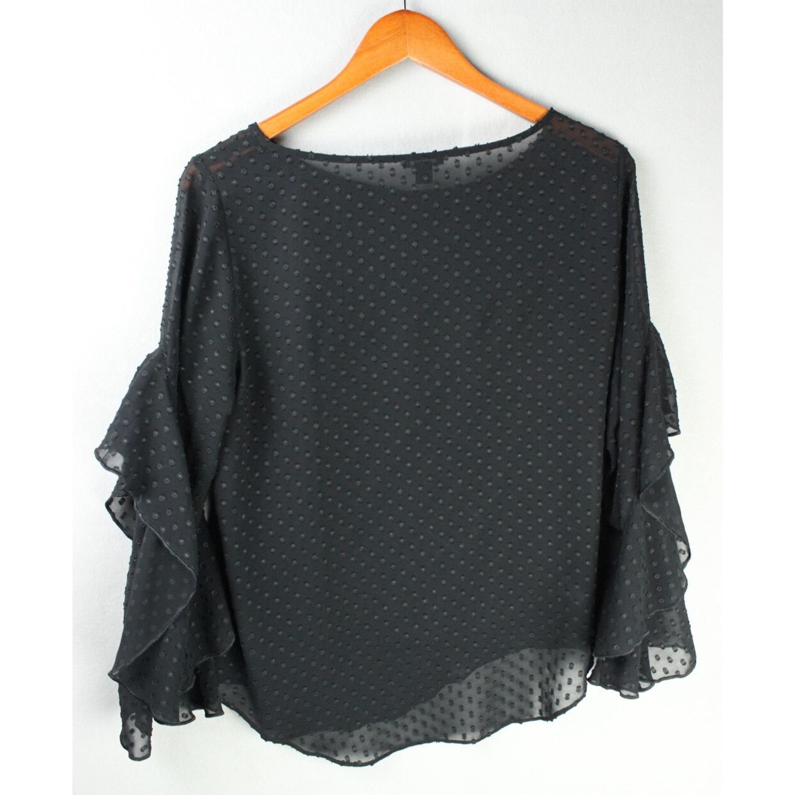 Ann Taylor Ann Taylor Black Sheer - Ruffle Long Sleeve Blouse - Small Size S / US 4 / IT 40 - 2 Thumbnail