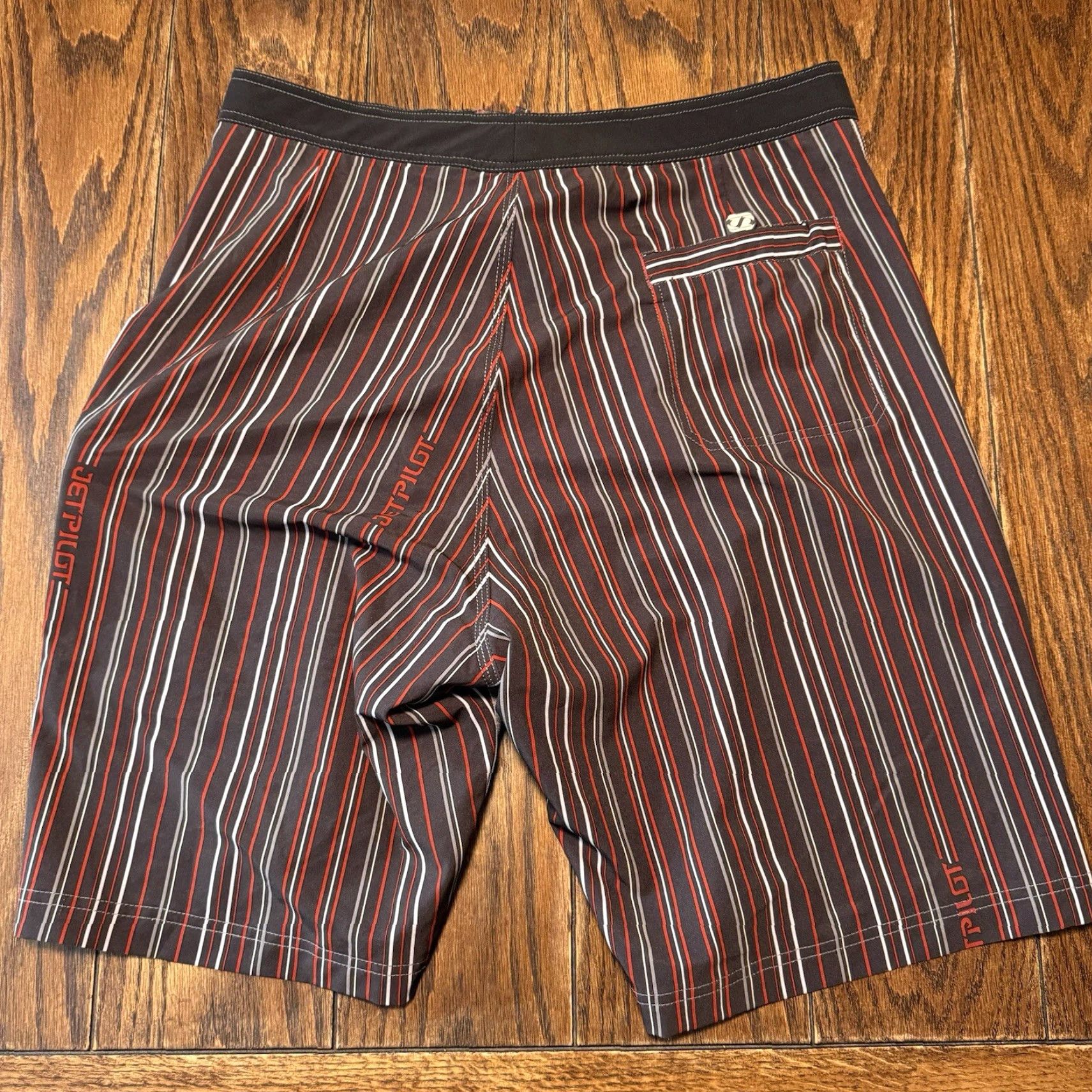 Vintage Jet Pilot Swim Trunks Board Shorts Mens 32 Black Striped Beach Surfing 10in Inseam Bamboo? No manter. Size US 32 / EU 48 - 7 Thumbnail