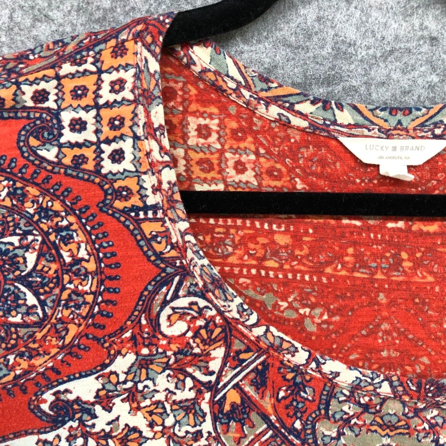 Lucky Brand VINTAGE Lucky Brand Boho Print T-Shirt Womens 1X Short Sleeve Cotton Red Bohemian Festival Beach Summer Retro Size XL / US 12-14 / IT 48-50 - 7 Thumbnail