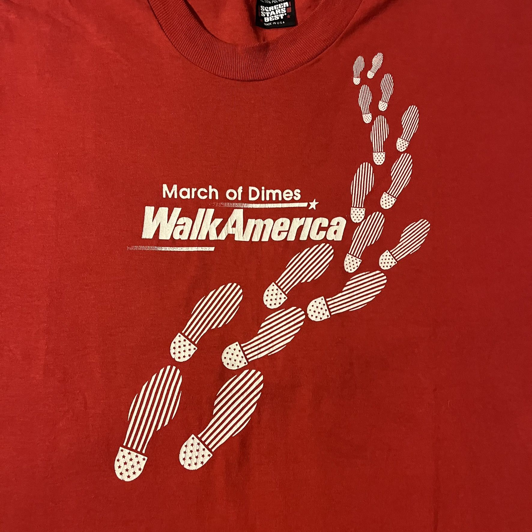 Vintage VTG 80s March of Dimes WalkAmerica Red Single Stitched Tee Size US XL / EU 56 / 4 - 4 Thumbnail