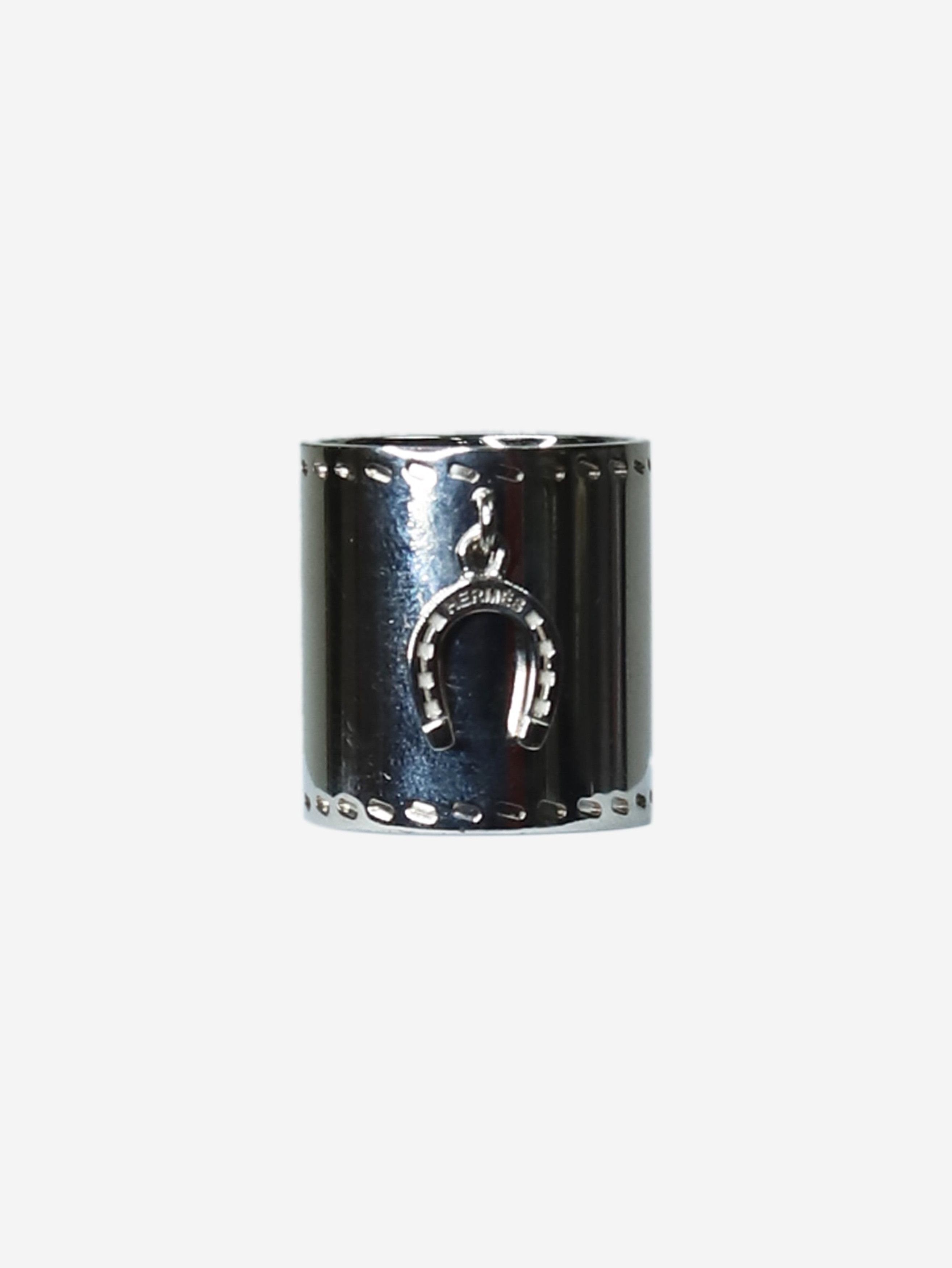 image of Hermes Silver Horse Charm Detail Scarf Ring - Size, Women's