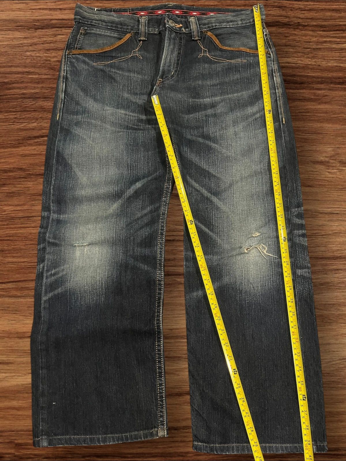 Edwin ⚡️Baggy⚡️Edwin Exclusive Vintage XV Distressed Dark Wash Jeans Size US 36 / EU 52 - 12 Thumbnail