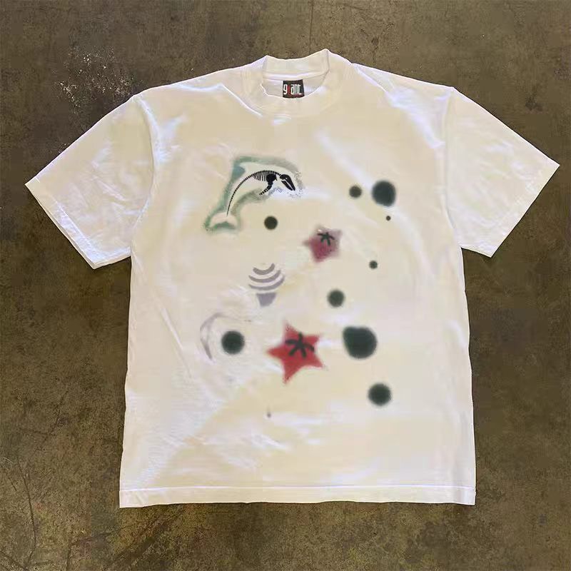 Vintage White Casual Retro T-Shirt with Dolphin Print Size US M / EU 48-50 / 2 - 1 Thumbnail