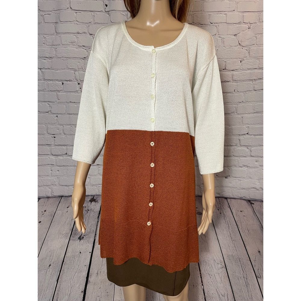 Other New Roni Biz Cotton Blend 3/4 Sleeve White Brown Cardigan S Size M / US 6-8 / IT 42-44 - 2 Thumbnail