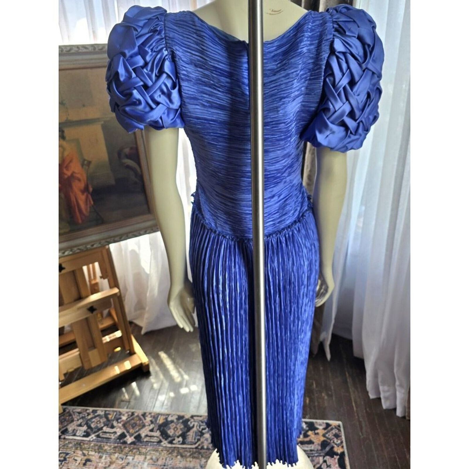 Mary McFadden Vintage Mary McFadden Blue Pleated Plisse dress gown S,M Size S / US 4 / IT 40 - 11 Thumbnail