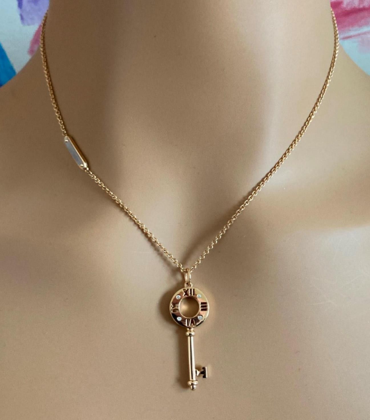 Tiffany &Co 18k Rose Gold Atlas Diamond Key Pendant Necklace