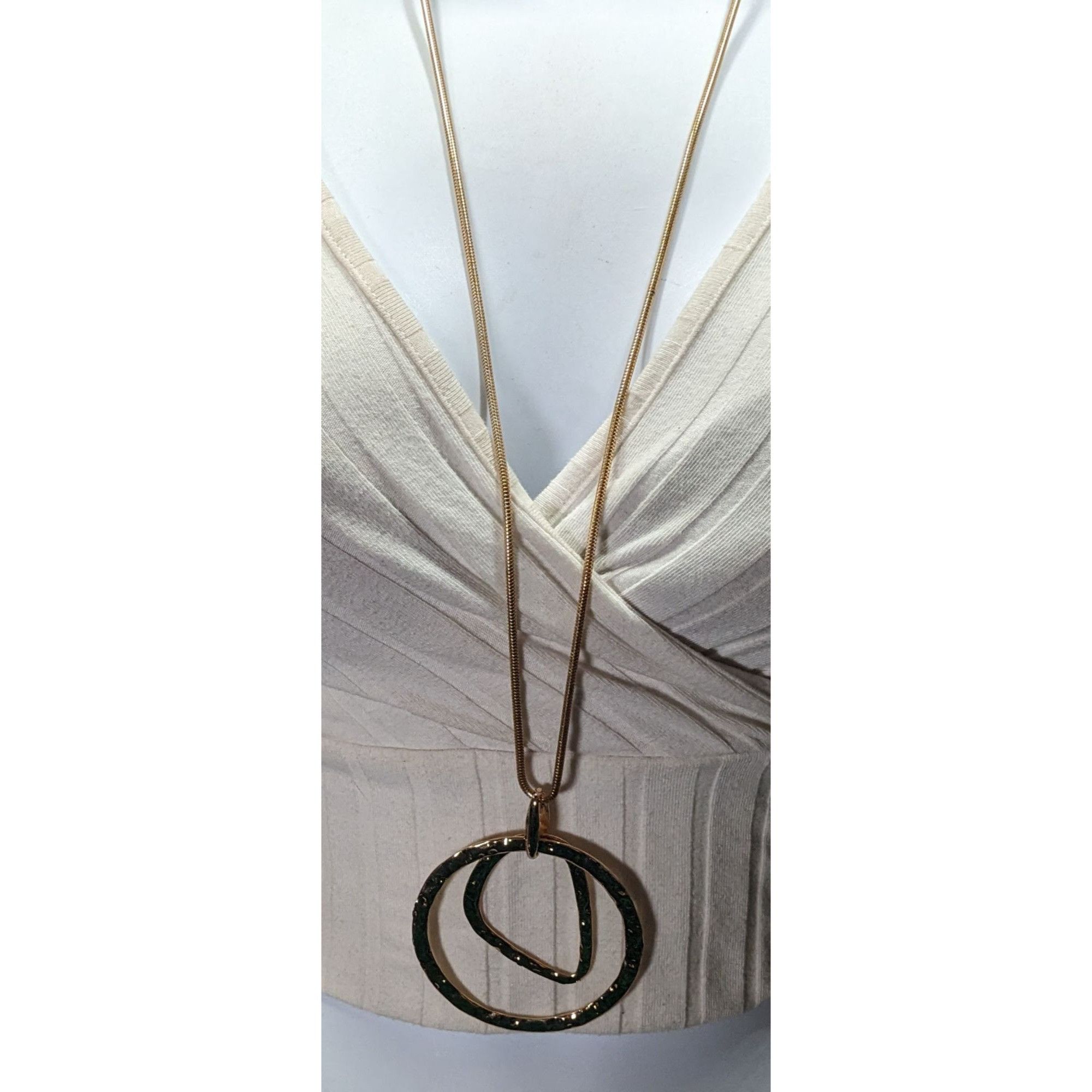 Other Brutalist Hammered Geometric Gold Tone Open Pendant Necklace Size ONE SIZE - 2 Thumbnail