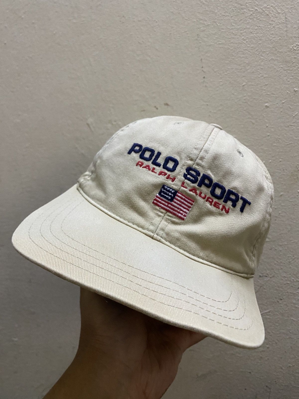 Polo Ralph Lauren Vintage 90s Polo Sport USA American Flag Logo Strapback Hat Size ONE SIZE - 1 Thumbnail