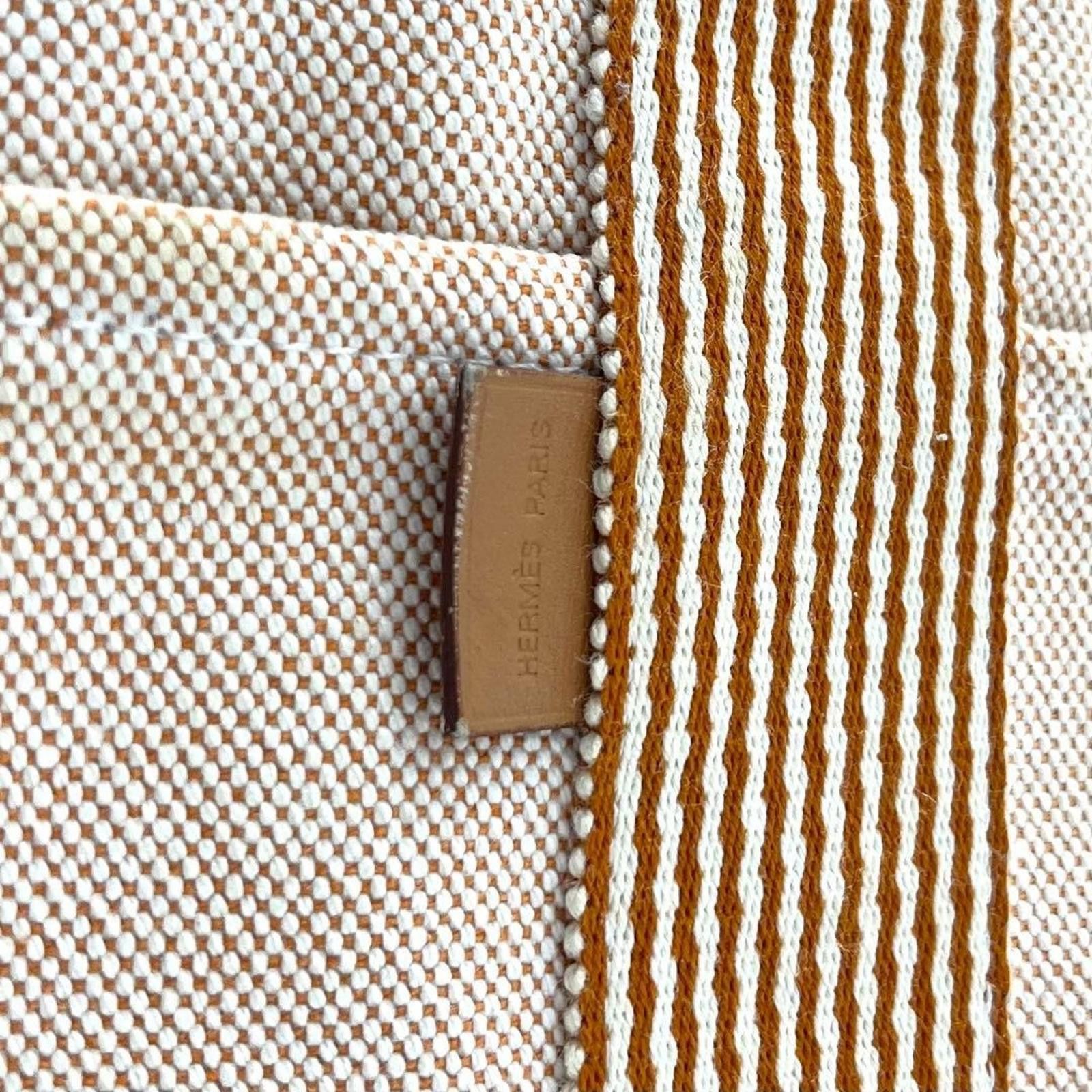 Hermes Hermès - Beige Canvas Tote Bag with Brown Striped Handles Size ONE SIZE - 3 Thumbnail