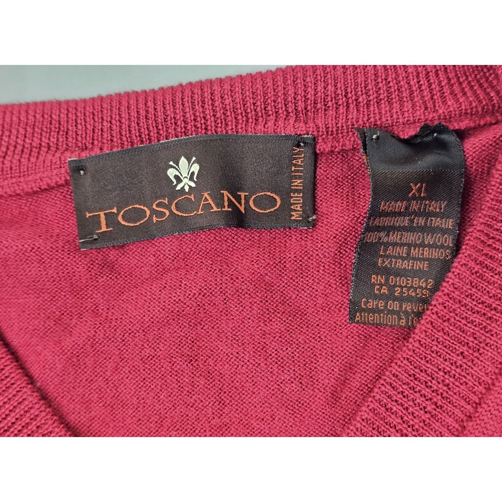 Vintage Toscano 100% Merino Wool V-Neck Pullover Sweater Men XL Burgundy Wine Italy Shirt Pullover Men XL Burgundy 100% Merino Wool Italy Size US XL / EU 56 / 4 - 4 Thumbnail
