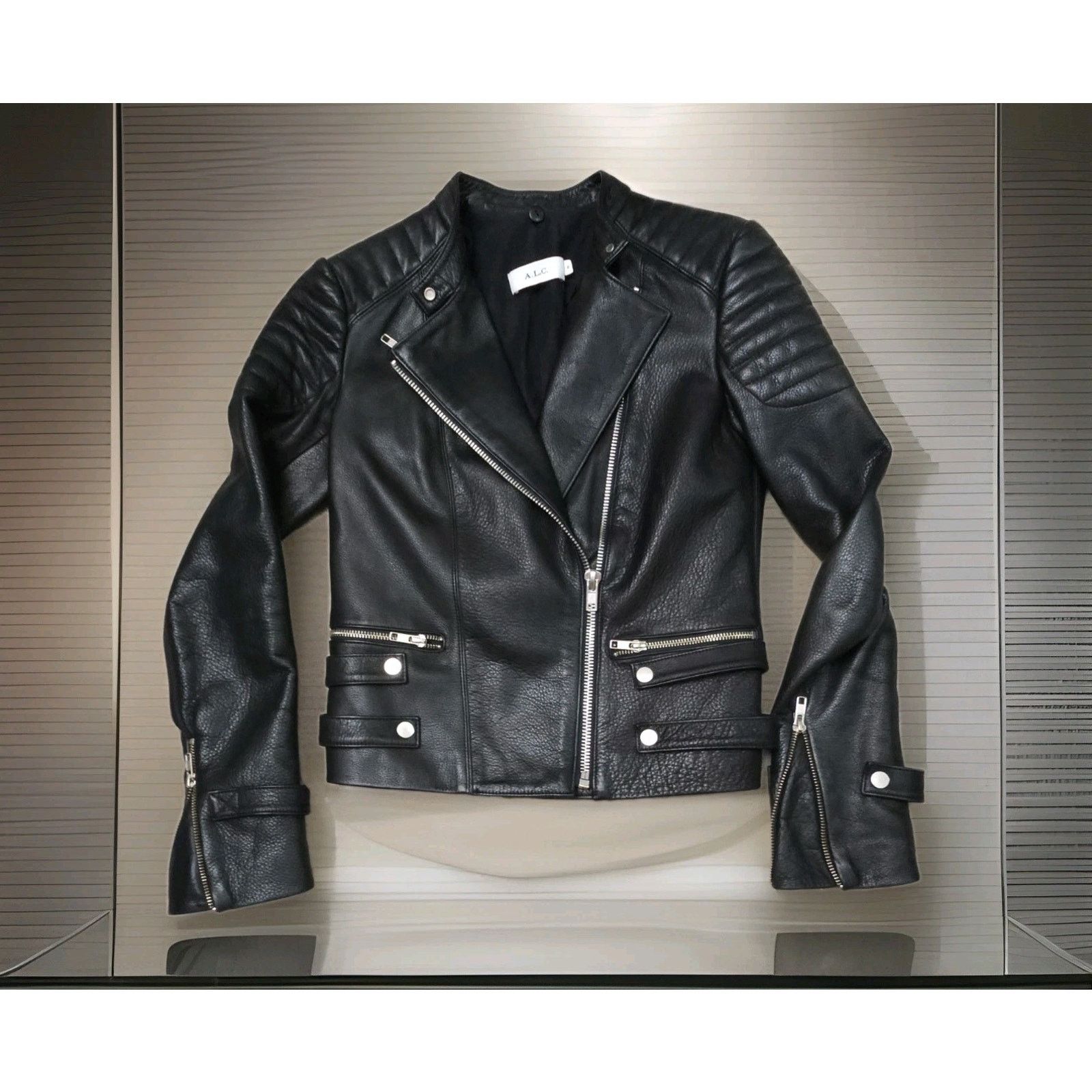 A.L.C. A . L. C. Black Leather Biker Jacket Size 2 Size XS / US 0-2 / IT 36-38 - 2 Thumbnail