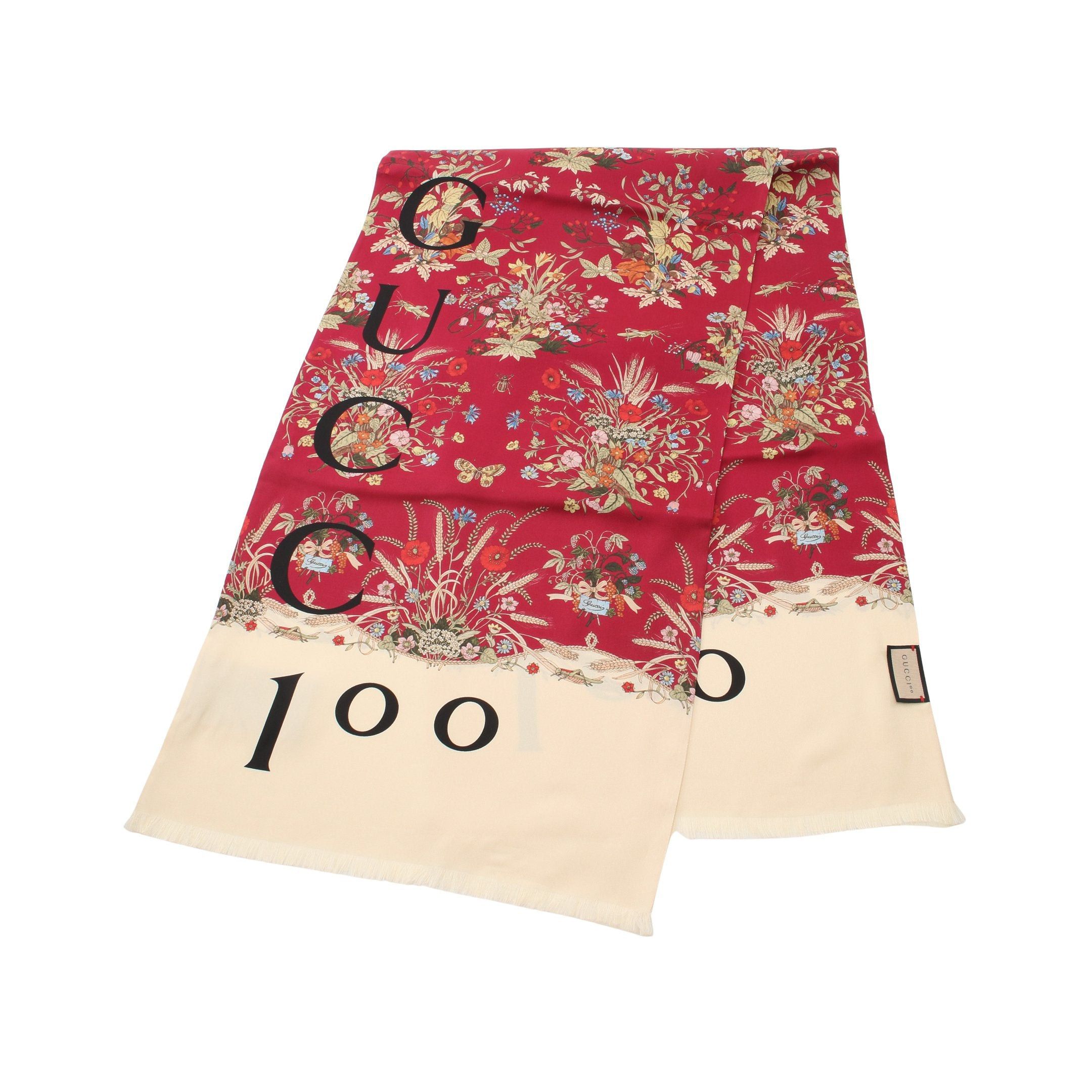 Gucci Gucci Stall Scarf Floral Silk Bordeaux Off White Multicolor 100Th Anniversary Model 2022Ss Size ONE SIZE - 1 Thumbnail