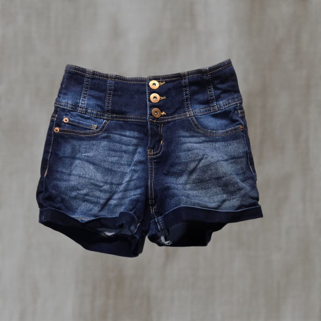 Vintage NOBO Blue Jean High Rise Button Fly Cutoff Denim Shorts Adult Women Size 5 Blues Modern Pockets Cotton Elastane Button Rise High Style Cut-Off Womens Size 27" / US 4 / IT 40 - 1 Thumbnail