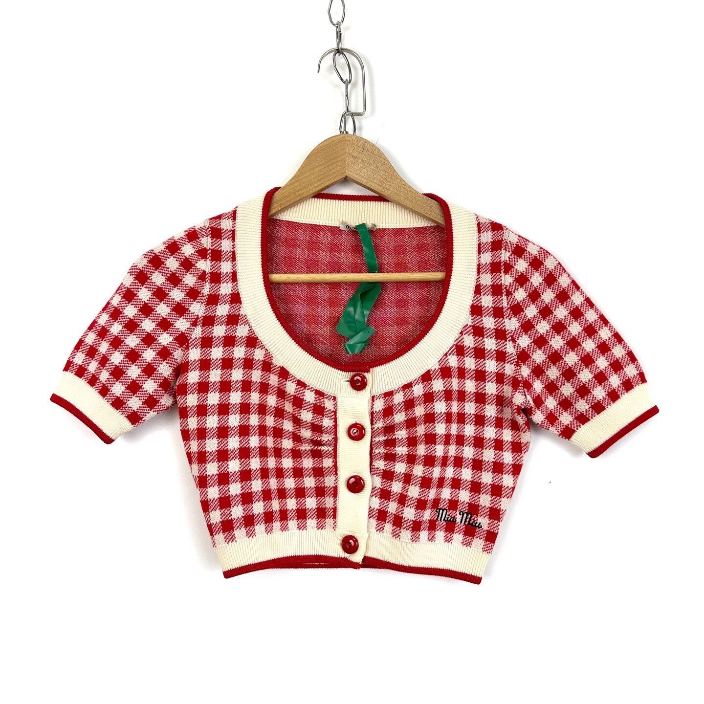Miu Miu Miu Miu Red Houndstooth Wool Cardigan Size XS / US 0-2 / IT 36-38 - 1 Thumbnail