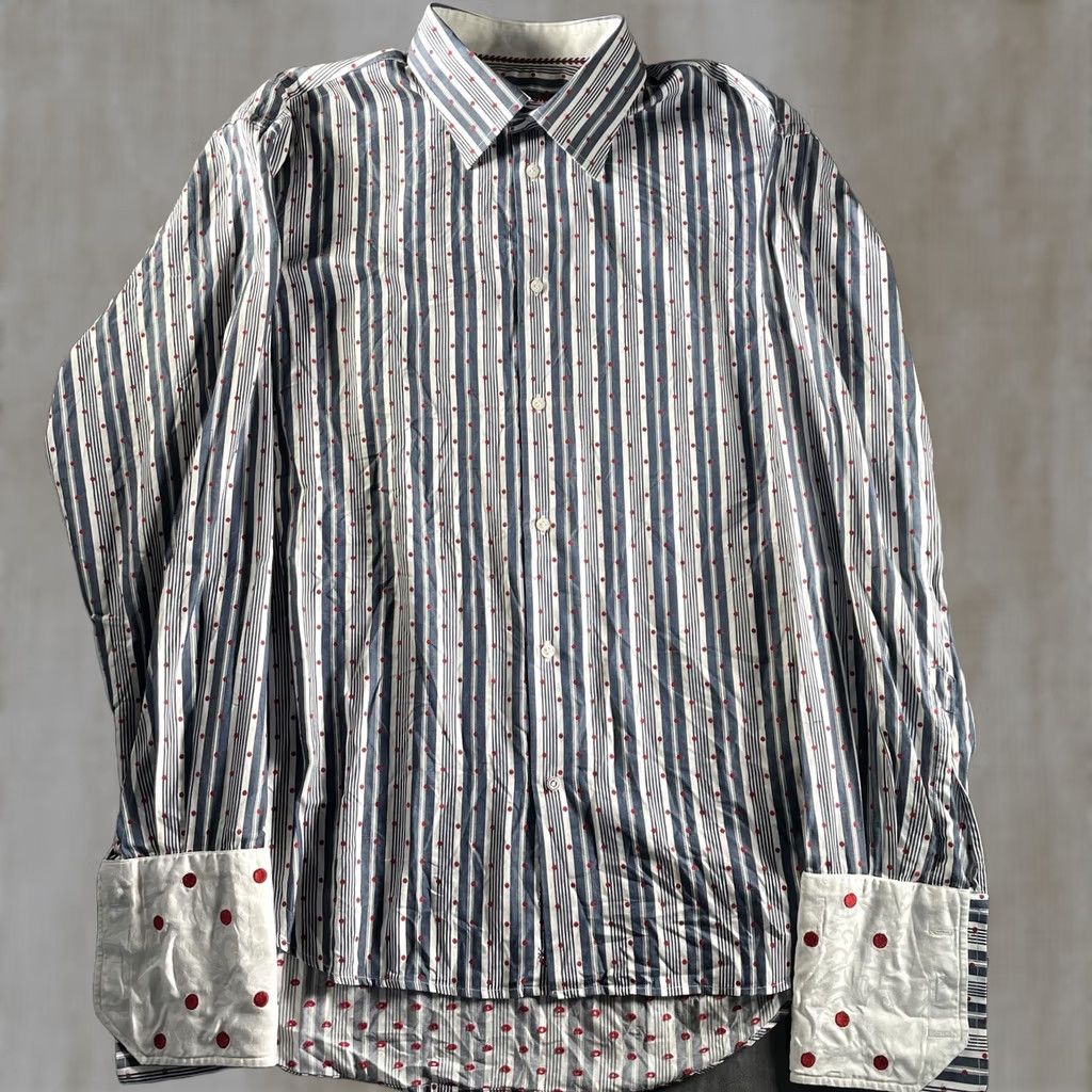 Robert Graham Robert Graham Shirt Mens XL Blue Stripe Red Dot Long Sleeve Button-Up Casual Size US XL / EU 56 / 4 - 1 Thumbnail