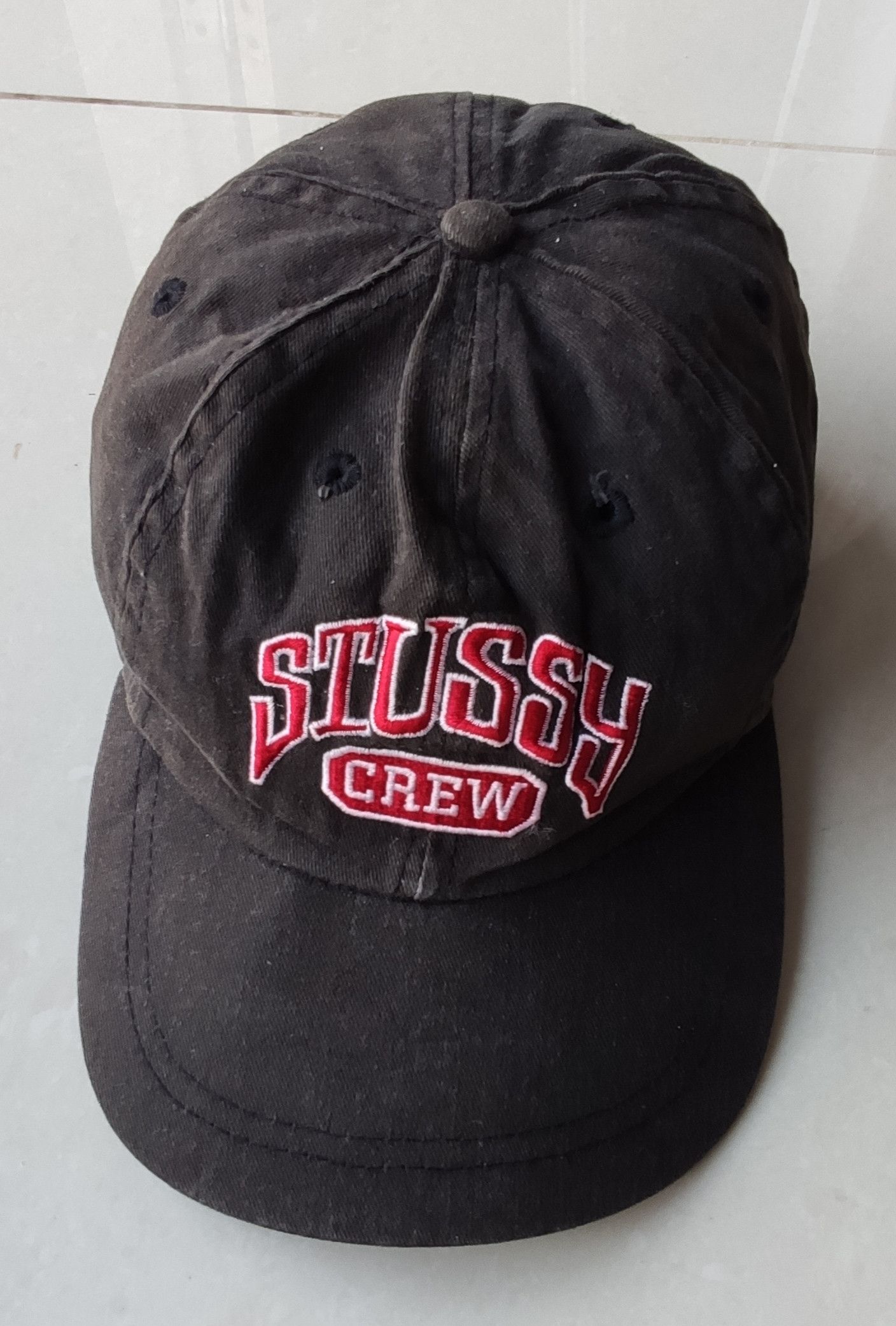 image of Archival Clothing x Stussy Vintage Embroidery Stussy Crew Strapback in Faded Black, Men's