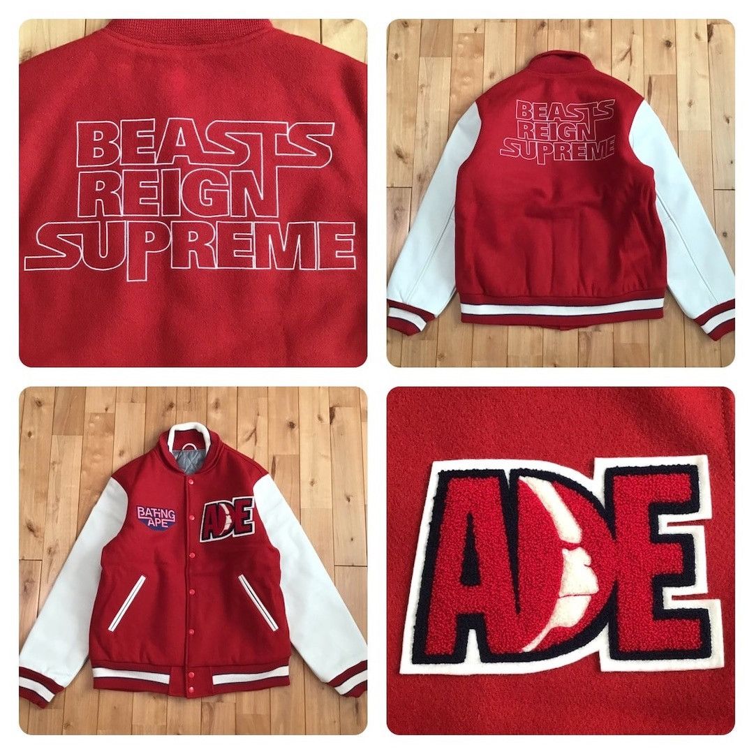 Bape × Nigo BAPE Sleeve Leather Varsity Jacket BEASTS REIGN SUPREME NIGO Size US XL / EU 56 / 4 - 1 Thumbnail