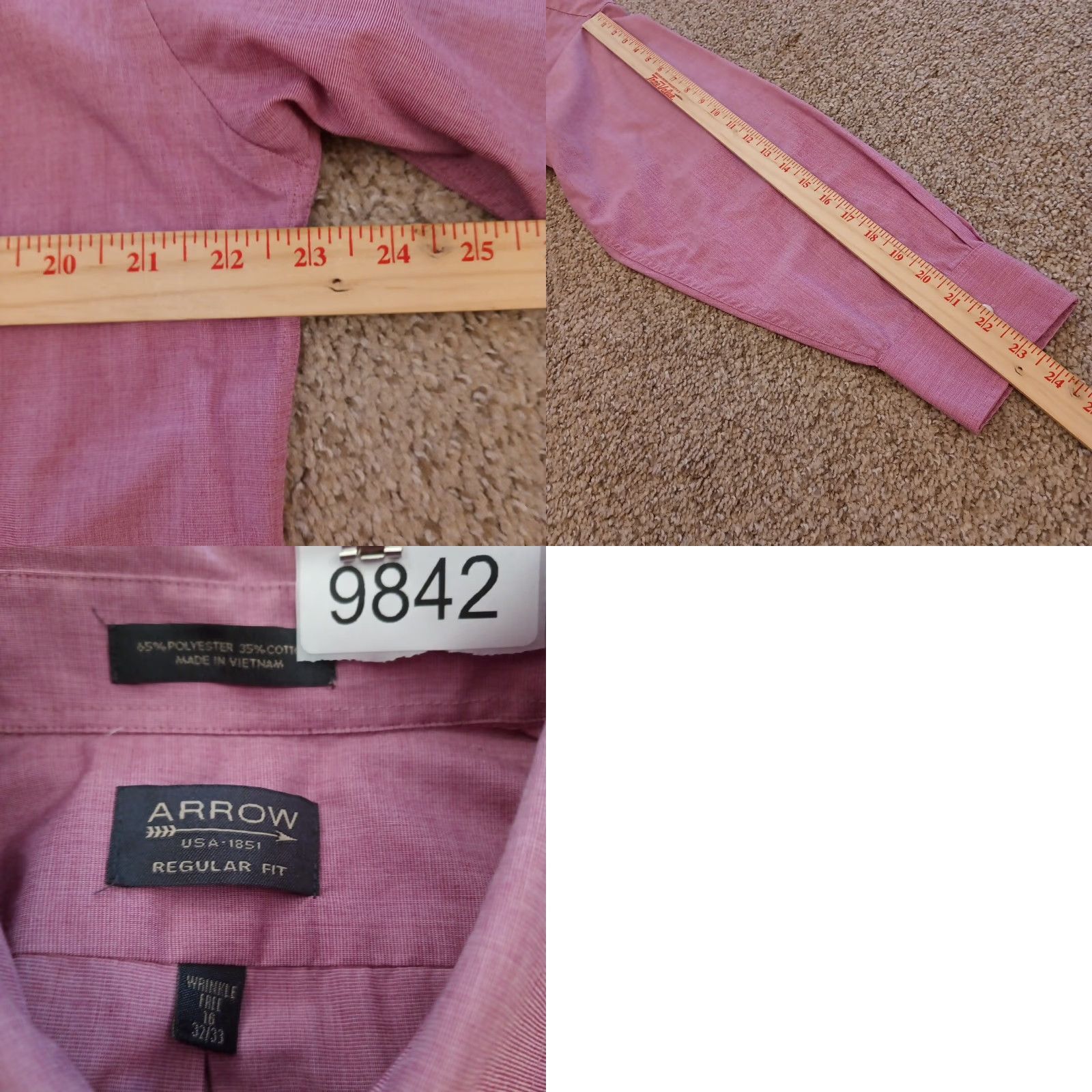 Arrow Arrow Shirt Mens Size 16 Solid Pink Long Sleeve Button Down Cotton Blend Size US L / EU 52-54 / 3 - 8 Thumbnail