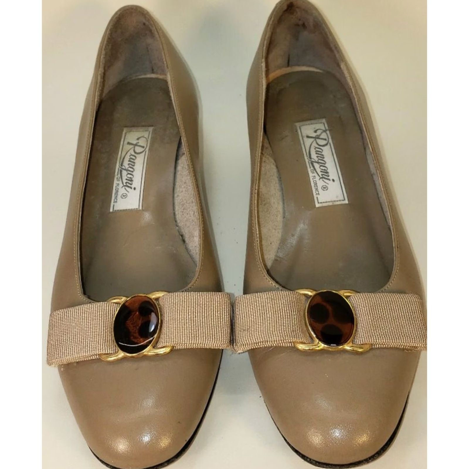 Vintage Rangoni Dress Flats Women 5.5B Beige Bow Ornament Leather Flat New with Satin Bow Gold Copper Enamel Accent Size M / US 6-8 / IT 42-44 - 3 Thumbnail