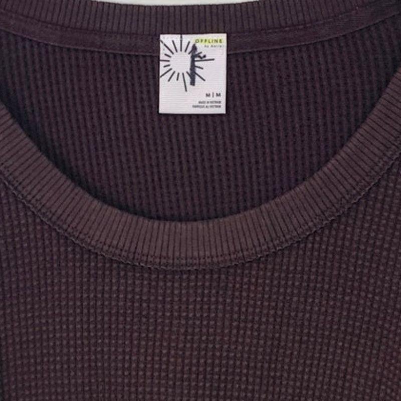 American Eagle Outfitters New Aerie Cotton Blend Waffle Long Sleeve Crew Neck Top Size M / US 6-8 / IT 42-44 - 2 Thumbnail