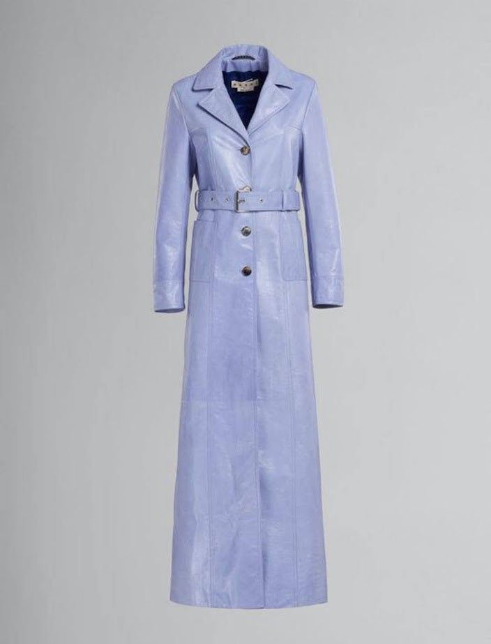 image of Marni O1W1Db10524 Belted Leather Coat In Light Blue, Women's (Size XL)